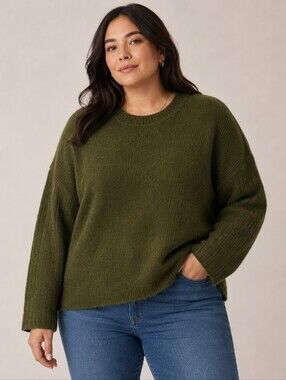 Studio B by Bobeau Olive Cable Sleeve Oversized Sweater 3X Plus Size